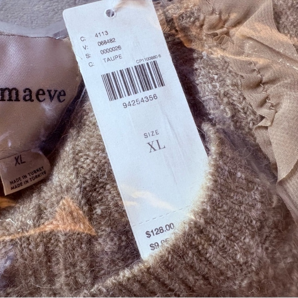 Maeve Short-Sleeve Embellished Ruffled
Cardigan Sweater in Taupe Sz M & L & XL - Picture 5 of 8